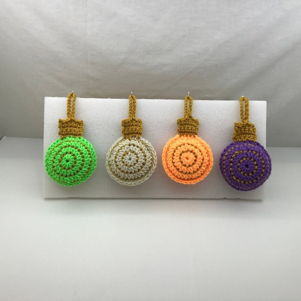 Handmade Embroidered Crochet Christmas Multi Bauble Set 4 Stuffed Ornaments